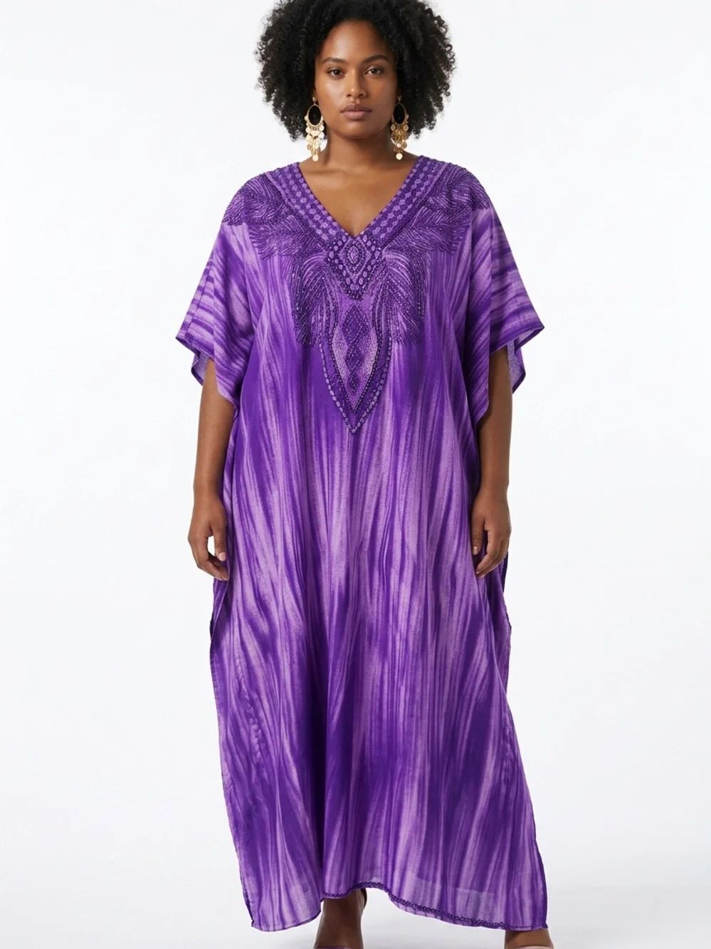 SANTÉ CLASSICS | Purple V-Neck Sparkly Kaftan Made in India Women’s One Size